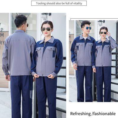 Summer Thin Pure Cotton Color Matching Long Sleeved Top Workshop Auto Repair Factory All Cotton Work Suit Set photo-5