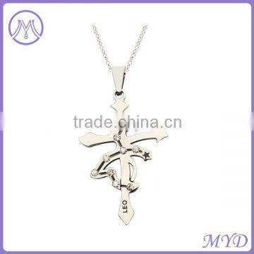 OEM rhinestone stainless steel leo inca cross pendant