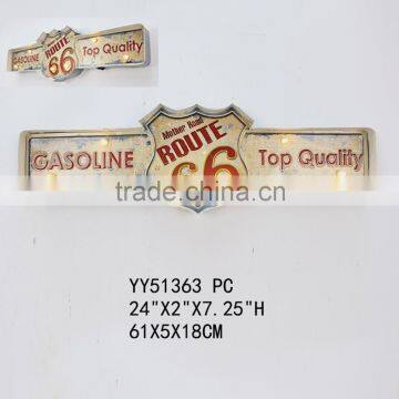 Gasline route 66 embossed LED tin sign for wall decor, factory metal wall plaque