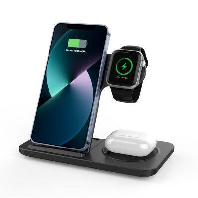 Dual 15W Foldable Fast Wireless Charger Wireless Charging Stand 3 in 1 For iPhone iWatch Airpods