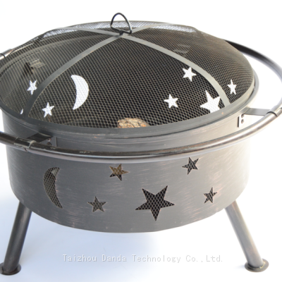 steel round fire pit with star looking