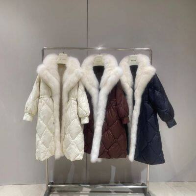 Fox fur big fur collar down jacket for women 2024 new winter thick medium long goose down fur coat for women to look slim