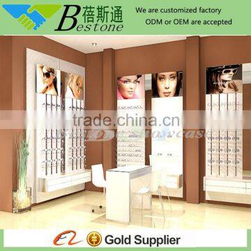 Retail eyewear store wall mount eyeglasses display shelf with acrylic