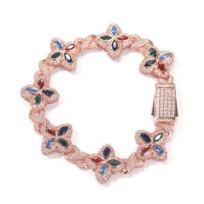 Colorful Flower Zircon Bracelet Multi-Color Crystal Bracelet Floral Inifinity Chain Statement Jewelry For Women Party Gifts photo-4