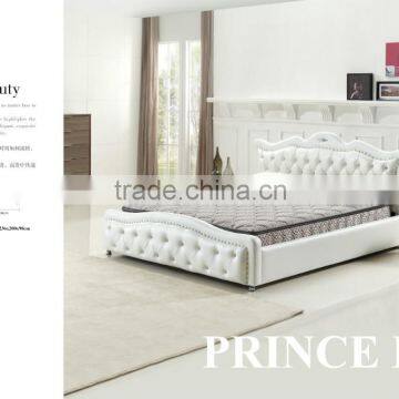 Button Headboard Leather Upholstered Modern Bed Leather Bed (H-66) photo-1