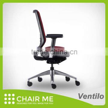 Black Backrest, Red Mesh, Red Seat Office Fabric Chair With Adjustment Armrest and Aluminum Base photo-3