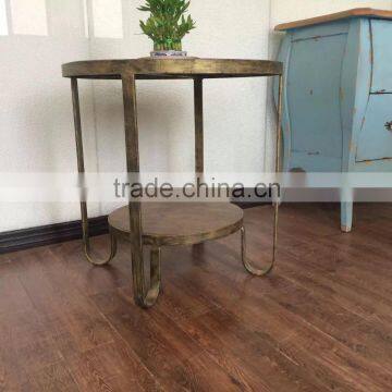 Antique oak and metal round tray French industrial side table