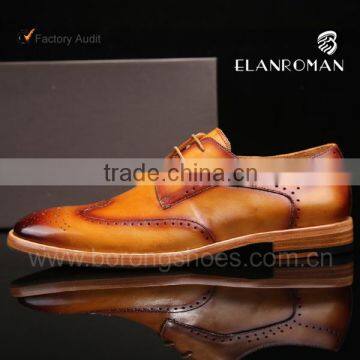 Top quality men brown leather lace oxfords shoes brand