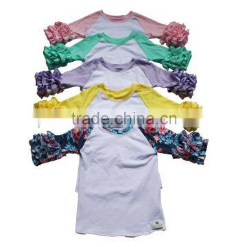 Hot sale baby boutique shirts china factory wholesale icing ruffle shirt solid color girls ruffle raglan                        
                                                Quality Choice