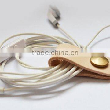 Handmade Brown Leather Cable Cord Winder Holder Tie for Earphone Cell Phone photo-3