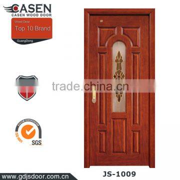 New modern design mutil panels entry doors wood door with art glass in guangzhou