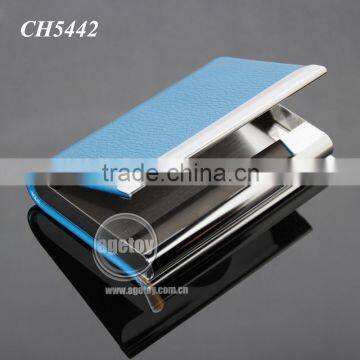 High Quality Box Packing Lichee Pattern Blue Leather Flannelette Lining Stainless Steel Metal Novelty Leather Credit Card Holder photo-2