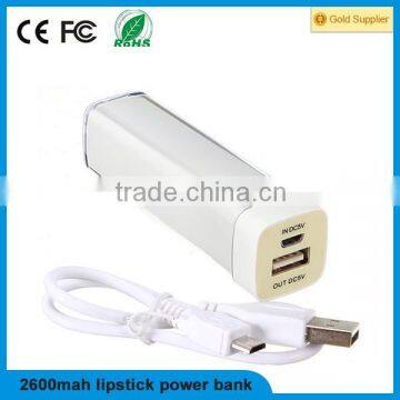 High Quality Connect With USB Cable Power Bank 2600 portable charger