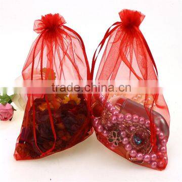 Red large China organza gift bag jewellery storage pouches promotion drawstring security recyclable for wedding party