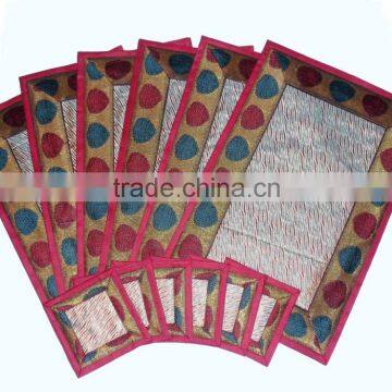 Indian Silk Table Runner With 6 Place Mats & 6 Coaster in Red Color Size 16*62 photo-2