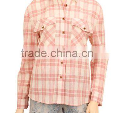 2016 100% Cotton Woman Clothing Oem Long Sleeve Plain Checked T-shirt Manufacturing China photo-2