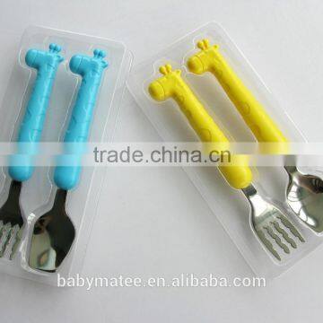 Babymatee World Best Selling Products Odorless Training Giraffe Spoon & Fork for Baby photo-4