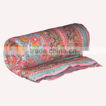 Hand Block Printed Jaipur queen quilt Gulmohar warm blanket