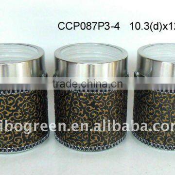 3pcs round glass jar with leather coating(CCP087P4-3/3)