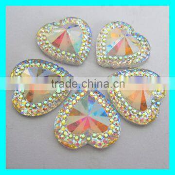 Rhinestone Heart Beads ,15-25mm ab Rhinestone ,Resin Sew On Rhinestone