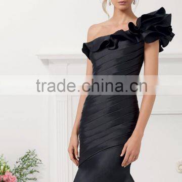 HA-015 2016 Sexy Trumpet One Shoulder Flower Ruched Stain Celebrate Dress A-Line Ruched Beaded Prom Quinceanera Dress