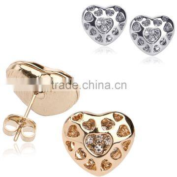 2016 Romantic Earring Jewelry 18k Gold / White Gold Plated Rhinestone Austrian Crystal Heart Stud Earrings