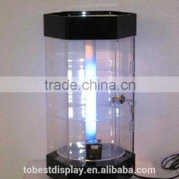 LED illuminated innovative rotating 3 tiers acrylic jewelry display case,acrylic cell phone accessory display