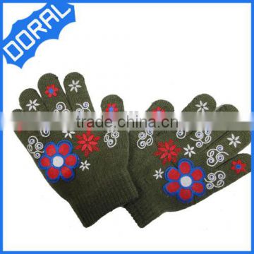 100% acrylic stripe fingers knitted touch gloves