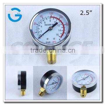 High quality 2.5 inch chrome plated case and bezel pressure gauge with bottom connection