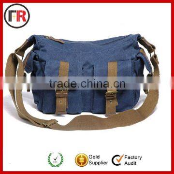 Fashionable blue cotton canvas messenger bag manufacturer