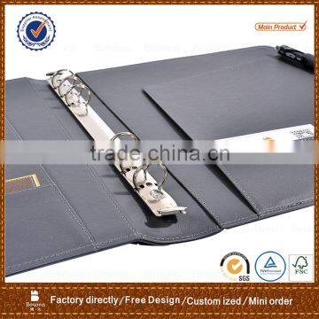 China supplier L shape metal6 ring binder leather file folder,conference folder