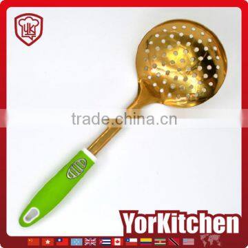 FDA LFGB Grade Wholesale price gold plating stainless steel dumpling skimmer