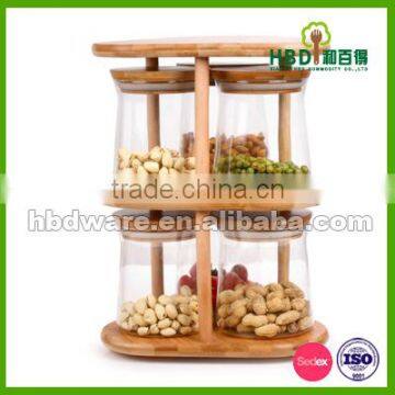 Glass jar with two tier bamboo rack wholesale