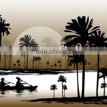 new design boat on the lake landscape painting for decoration