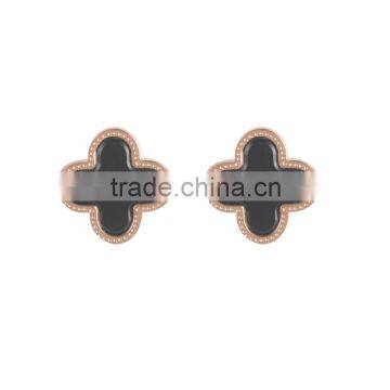 Stainless Steel The black agate earring flower stud earring