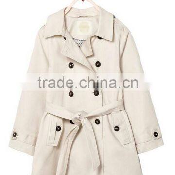 China kids clothes Manufacturer Beige Double breasted Long Trench coats for Girls