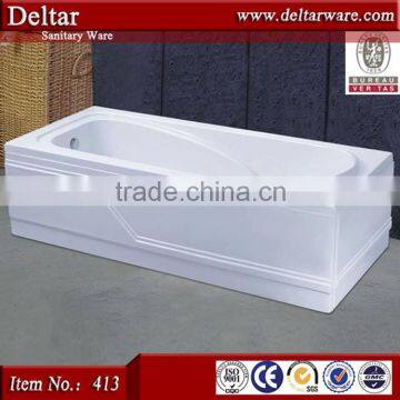 man-made bathtub, paint acrylic bathtub with bath shower faucet, two sides white skirt beauty tub