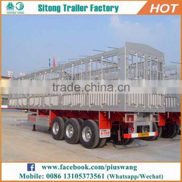 3 Axle 40 Ton 60 Ton High Drop Side Board Cattle Gated Stake Steel Cage Cargo Fence Semi Trailer for Sale photo-4