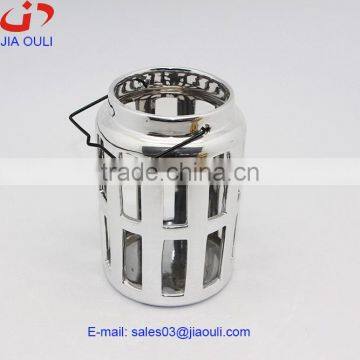 Hot sale hanging plating silver ceramic hollowed-out hurricane lamp