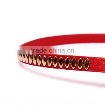 Wholesale Oval Rivets Decorated Square Pin Buckle Sex Girl Thin PU Waist Belt photo-4