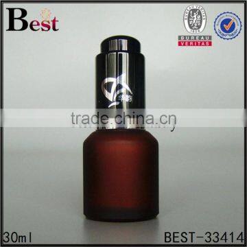 30ml China Dark Red Frosted Glass Bottle Cosmetic Essential Oil Perfume Gold Aluminum Pump Dropper Bottle Glass photo-4