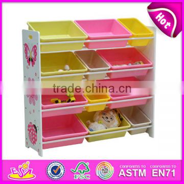 2015 New wooden toy organizer for kids with 12 bins, popular colorful storage box and hot sale storage box W08C034