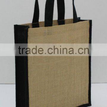 Recycled Jute Fabric Three Bottle Wine Bag With Jute Self Handle photo-3