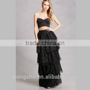 Latest Long Skirt Designs Fashion 2017 Tiered Floral Lace Maxi Skirt HSH6032 photo-2