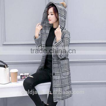 2016 Winter Ladies Black Long Plaid Wool Coat for Women and Ladies photo-2