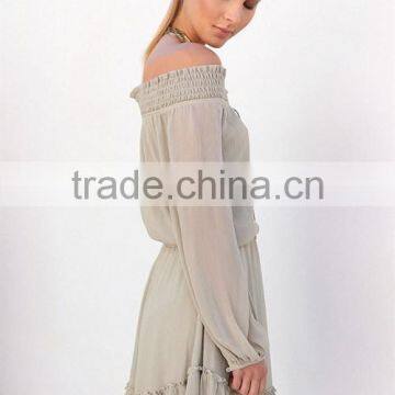 off Shoulder Smocking Dress Woman Ruffle Chiffon Dresses Women Summer photo-4