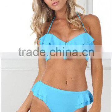 2016 Hot Lotus Leaf Lace Fission Bikini Pure Color Sexy Swimsuit Suit photo-3