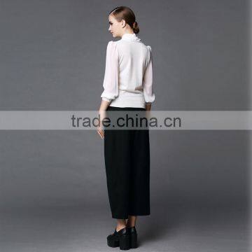 White Colour High Quality Long Sleeve Latest Fashion Blouse Design for Lady photo-2