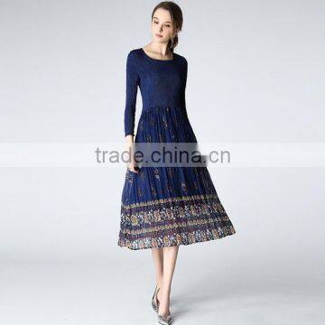 Elegant OL lady drape wrap waist flower printed dress wholesale