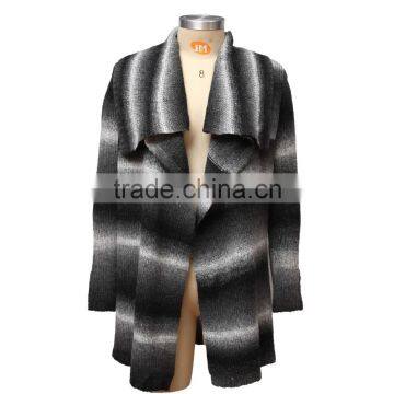 Turn Down Collar And Long Sleeves Striped Cardigan Sweater